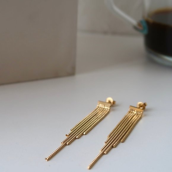 NEW 18K Gold Plated Tassel Chain Drop Earrings - Picture 4 of 6